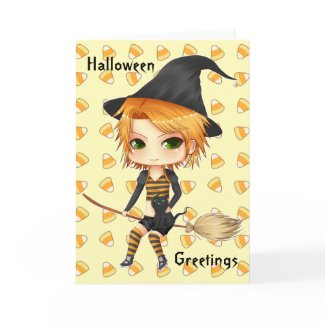 Cute Halloween witch chibi card for your text card