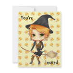 Cute Halloween witch chibi invitations