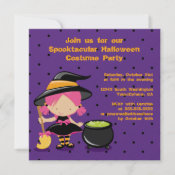 Cute Halloween witch costume party invitation invitation