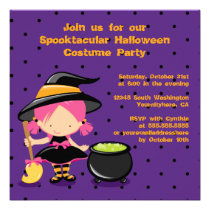 Cute Halloween witch costume party invitation
