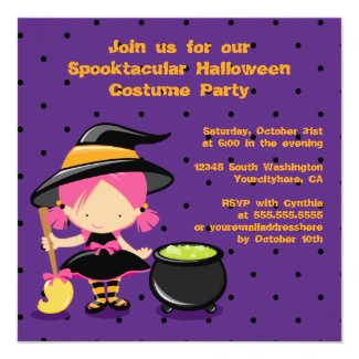 Cute Halloween witch costume party invitation