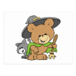 cute halloween witch with black cat teddy bear des postcard