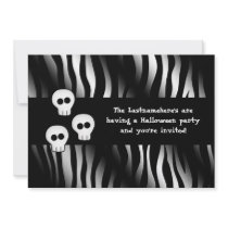 Cute Halloween zebra stripes and skulls 5x7" Invitation