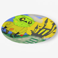 Cute Halloween Zombie and Castle 9 Inch Paper Plate