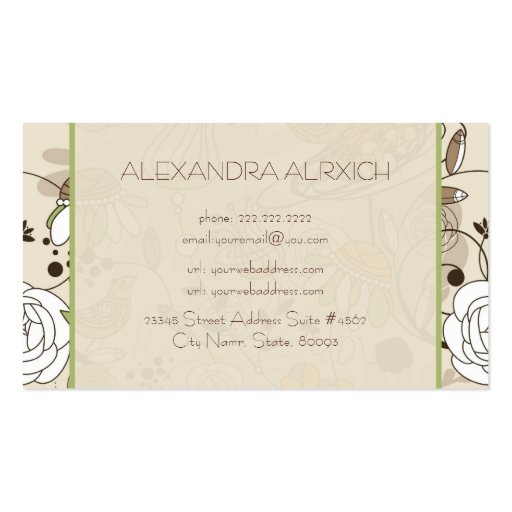 Cute Hand Drawn Children Style Flowers & Birds Business Card (back side)
