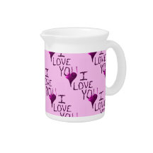 Cute Hand Drawn I Love You Heart Purple Pattern Pitcher