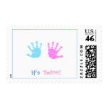 cute hand prints, It's , Twins! - Customized Postage Stamp