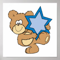 cute hanukkah teddy bear holding star of david print