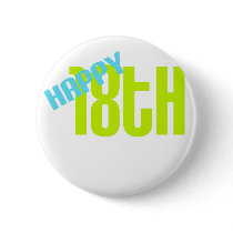 Cute, "Happy 18th Birthday" Button