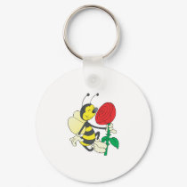 cute happy bee smelling rose keychains