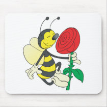 cute happy bee smelling rose mousepads