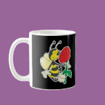 cute happy bee smelling rose