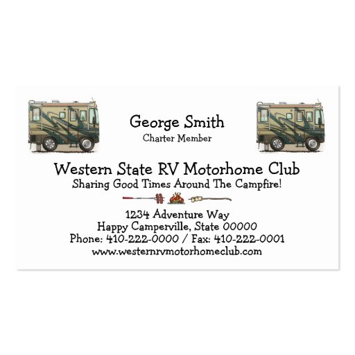 Cute Happy Camper Big RV Coach Motorhome Business Cards (front side)