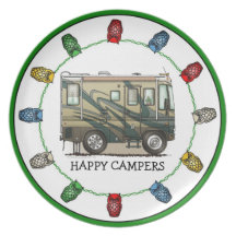 Cute Happy Camper Big RV Coach Motorhome Dinner Plate
