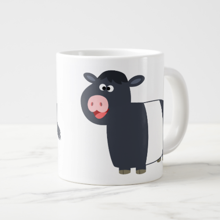 Cute Happy Cartoon Belted Galloway Cow Jumbo Mug 20 Oz Large Ceramic Coffee Mug
