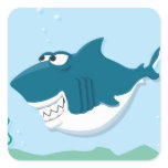 cute happy cartoon shark square sticker