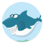 cute happy cartoon shark round stickers