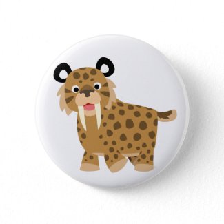 Cute Happy Cartoon Smilodon Button Badge button