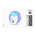 cute happy clean sparkling tooth cartoon character postage stamps