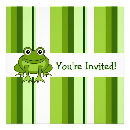 Cute Happy Frog w/ Stripes Birthday Invite