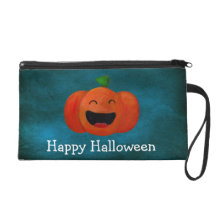 Cute Happy Halloween Pumpkin Wristlet Purse