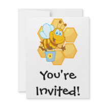 cute happy honey bee and honeycomb invites