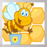 cute happy honey bee and honeycomb posters