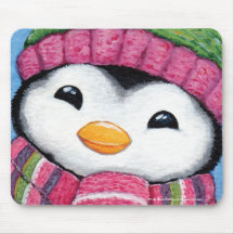 Cute Happy Penguin Dressed for Winter Mousepad