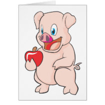 Cute Happy Pig with Apple Pork Cards