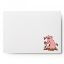 cute happy pink pig in mud cartoon envelope