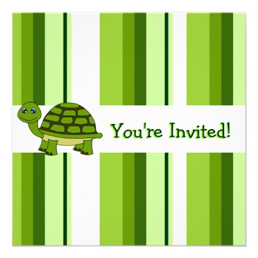 Cute Happy Turtle w/ Stripes Birthday Invite