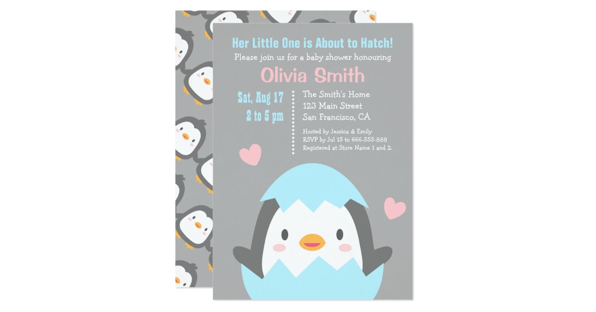 Cute Hatching Penguin Baby Shower Invitations | Zazzle