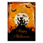 Cute Haunted House & Bats Halloween Card