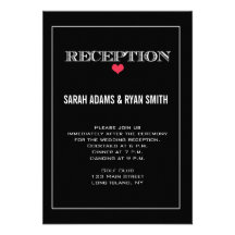 Cute Heart Black Red Wedding Reception Invitation