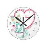 Cute Heart Cat with Your Child's Name Clocks