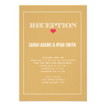 Cute Heart Gold Red Wedding Reception Invitation