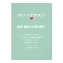 Cute Heart Green Red Wedding Reception Invitation