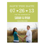 Cute Heart Green Save the Date Photo Postcards
