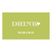 Cute Heart Green Wedding Drink Ticket Business Card Templates
