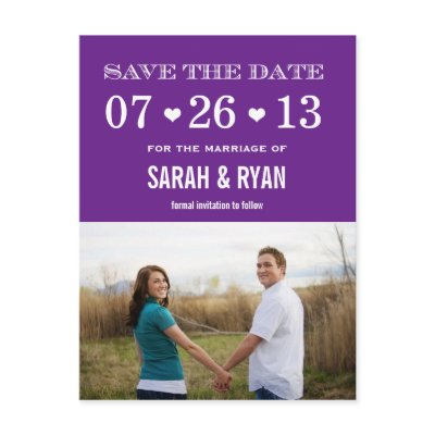 Cute Heart Purple Save the Date Photo Postcards