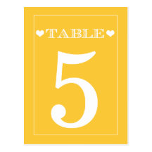 Cute Heart Yellow Wedding Table Number Cards Post Card