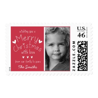 CUTE HEARTS PHOTO HOLIDAY POSTAGE | RED
