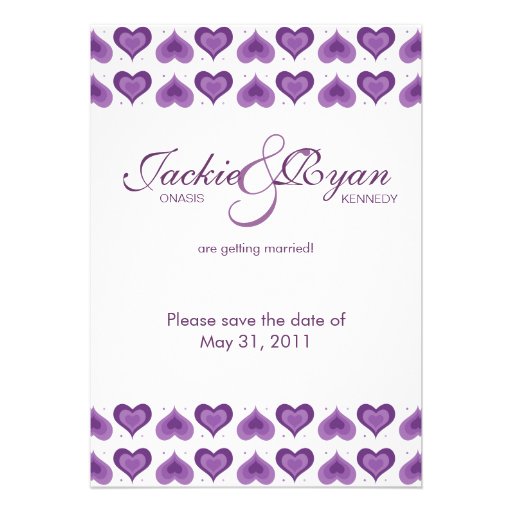 Cute Hearts Wedding Save the Date Card purple Personalized Invite