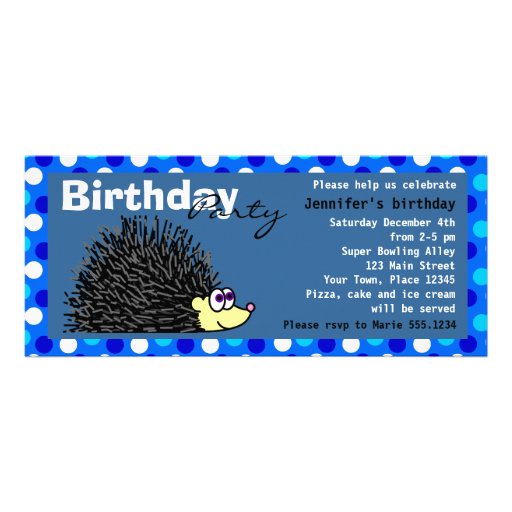 Cute Hedgehog Birthday Party Invite - Blue