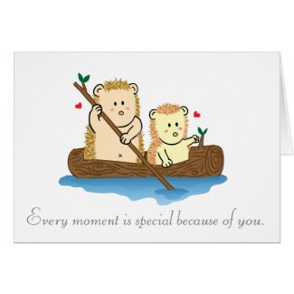 Cute Hedgehog couple sailing on wooden boat Card
