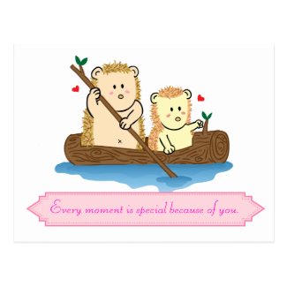 Cute Hedgehog couple sailing on wooden boat Post Cards