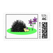 Cute Hedgehog Loves Flowers Postage Stamp