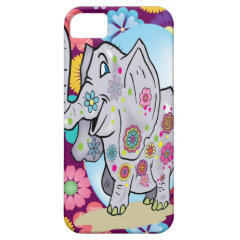 Cute Hippie Elephant with Colorful Flowers iPhone 5 Cases