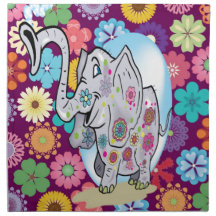 Cute Hippie Elephant with Colorful Flowers Printed Napkins