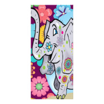 Cute Hippie Elephant with Colorful Flowers Custom Rack Cards